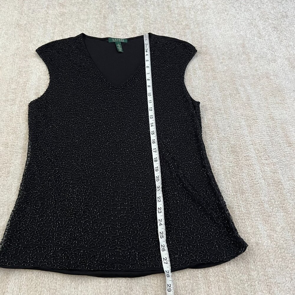Lauren Ralph Lauren Black Beaded Sleeveless Blouse Top L - Picture 5 of 8